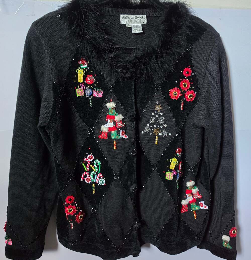 Vintage Womens Black Holiday Ugly Christmas Sweater Sz L